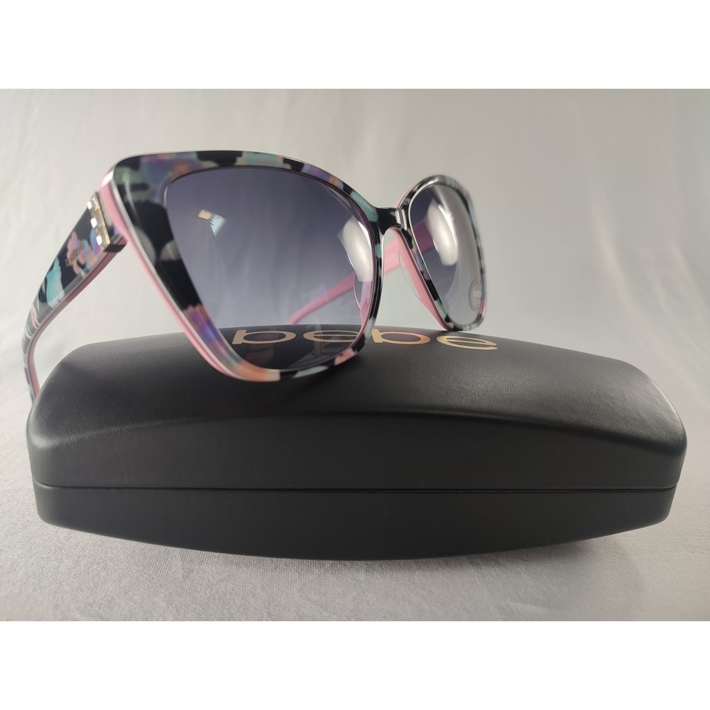 Bebe BB7238 Sunglasses Jet Floral Pink Cat Eye Crystal Accent 55-15-135 NIB